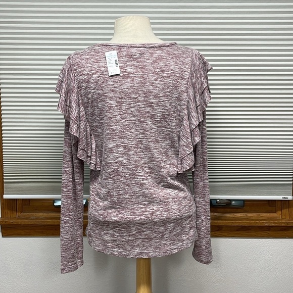 Maurices NWT Maroon Metallic Sparkle Long Flutter Sleeve Top Size Small - Picture 6 of 11